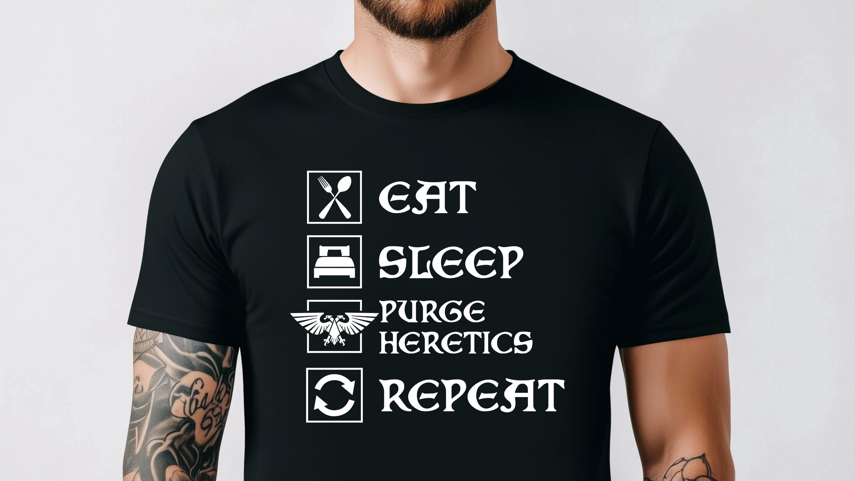 Eat Sleep Purge Heretics Repeat Meme T-Shirt | Funny Warhammer 40K Shirt