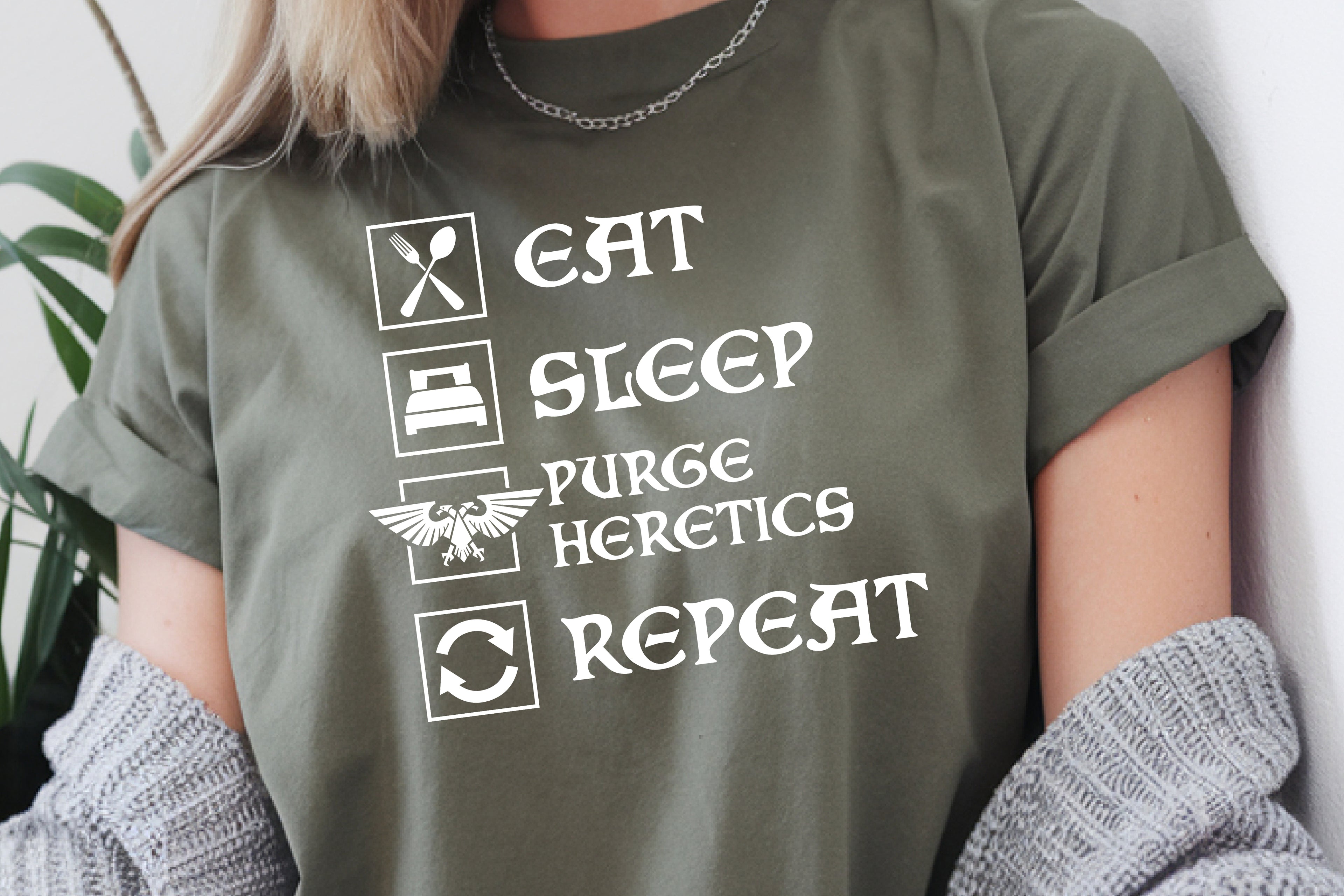Eat Sleep Purge Heretics Repeat Meme T-Shirt | Funny Warhammer 40K Shirt